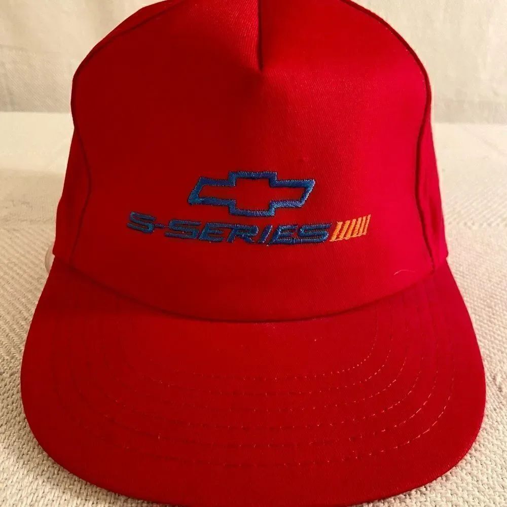 VINTAGE 80s S Series Chevrolet Snapback Hat P Cap Red Neon Embroidered Logo EUC.